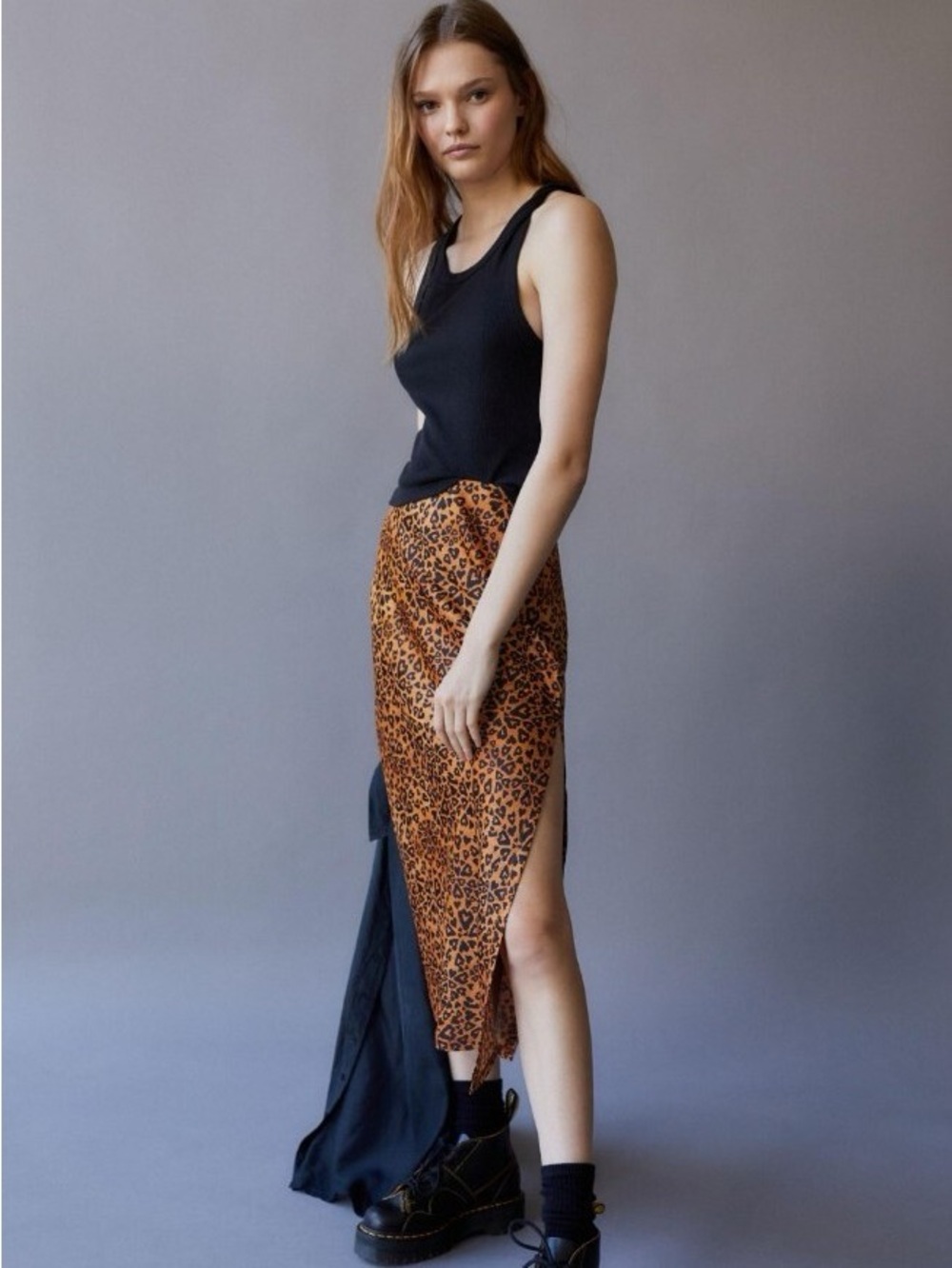 Urban Outfitters Tan A-Line Leopard Print Midi Skirt